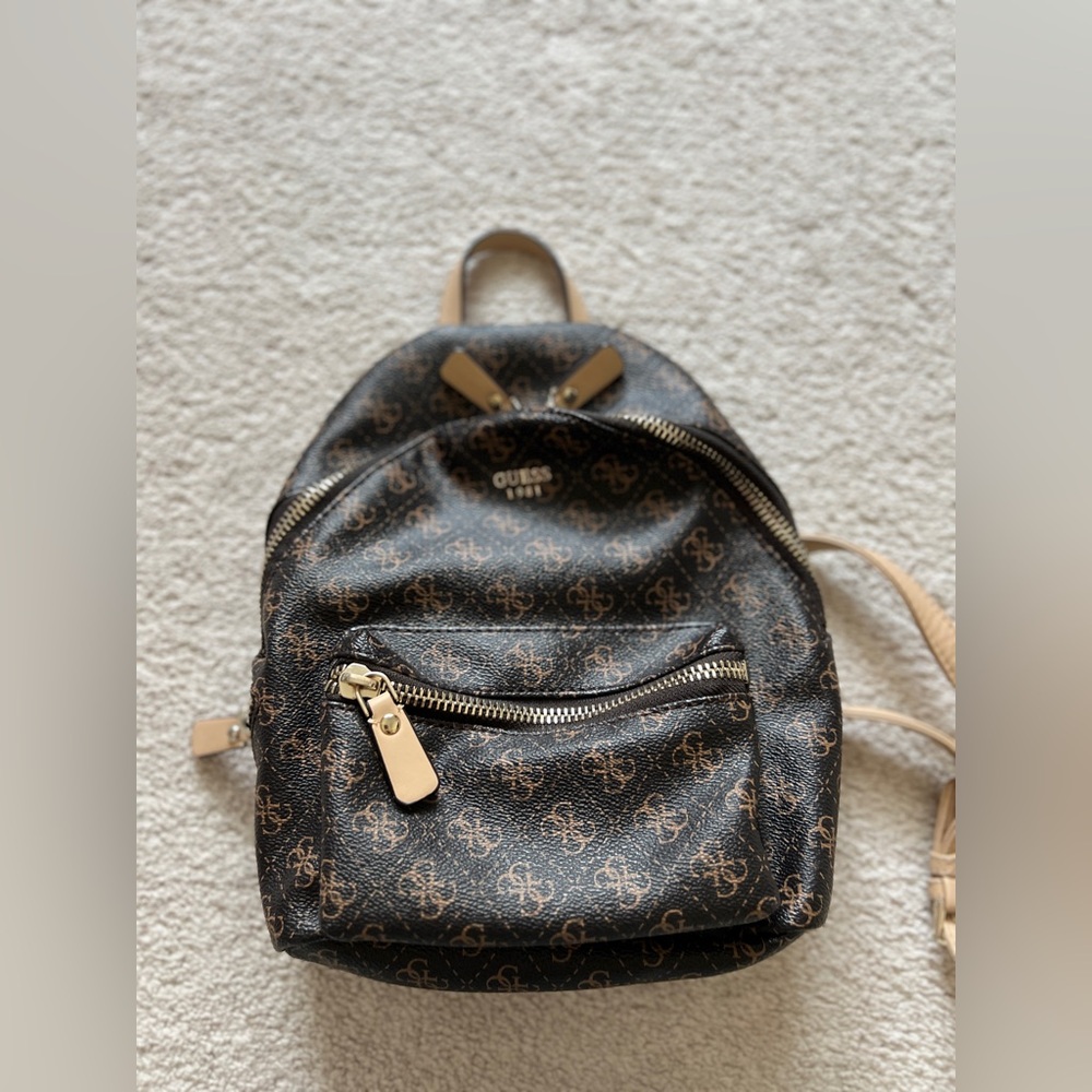 Guess Black and Brown Patterned Mini Backpack